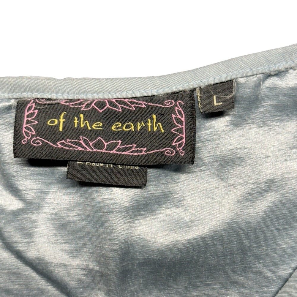 Of The Earth Tank Top Silk Hemp Large Light Blue Floral Embroidered V-Neck Boho - Picture 9 of 11